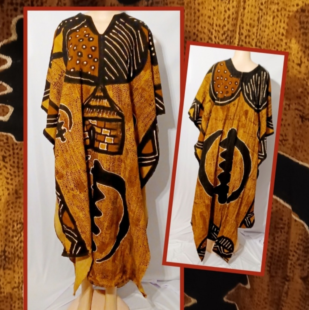 Vintage Mudcloth Grand Bubu Mudcloth poncho Rare